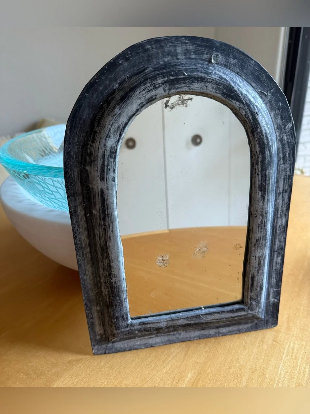 Distressed Black Arched mini Mirror 12X9 Home Wall Decor pier 1 imports brand